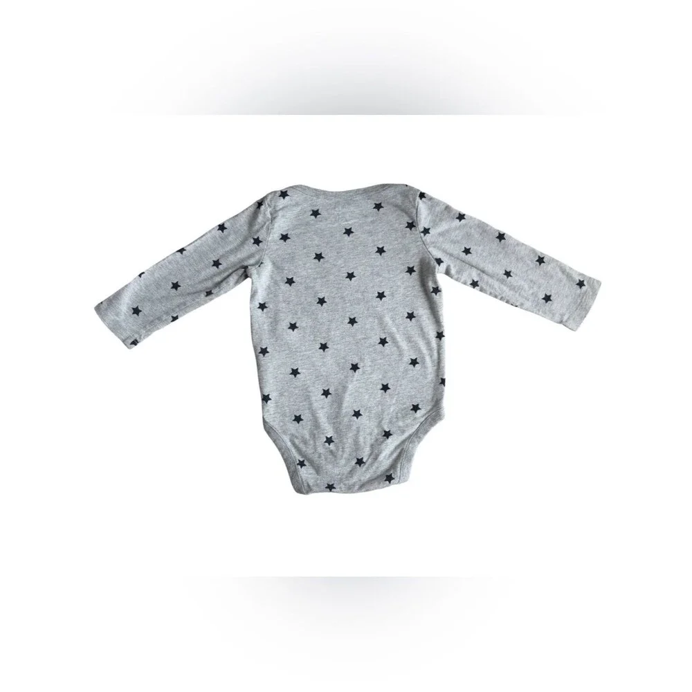 Baby Gap Gray & Blue Star Print Long Sleeve Cotton Bodysuit. 12-18 Months.